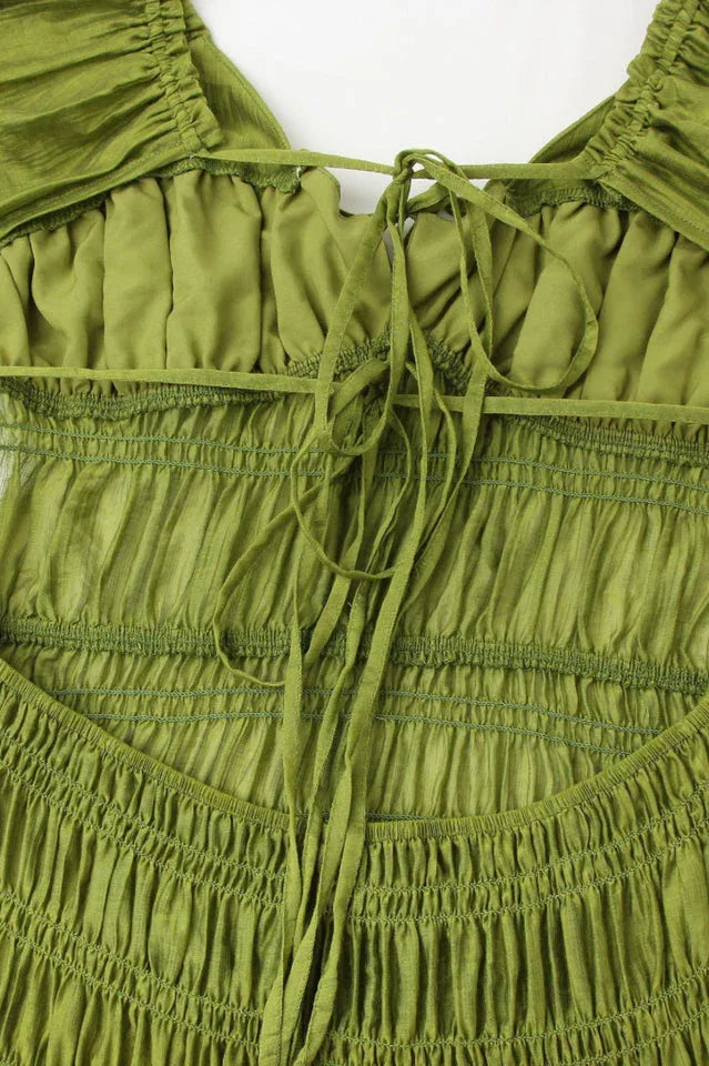 Smocked Midi Dress with Puff Sleeves - View 10 | TEVQA