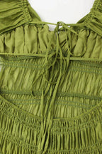 Smocked Midi Dress with Puff Sleeves - View 10 | TEVQA