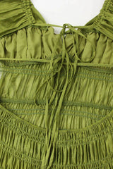Smocked Midi Dress with Puff Sleeves - View 10 | TEVQA