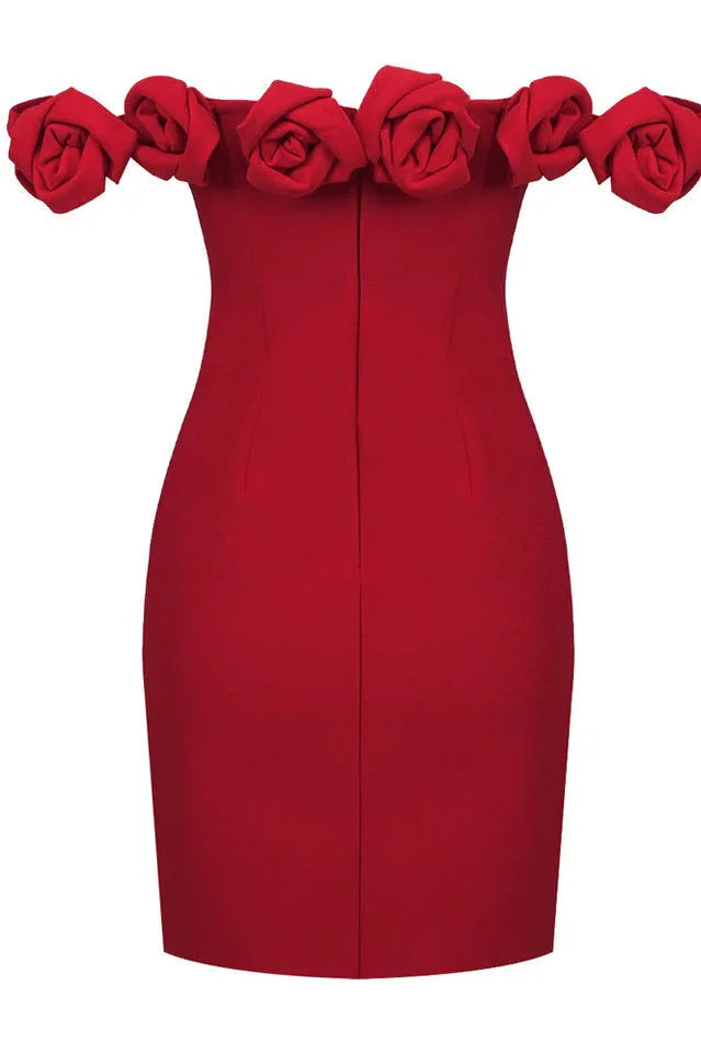 Rose Embellished Off-the-Shoulder Mini Dress - View 19 | TEVQA