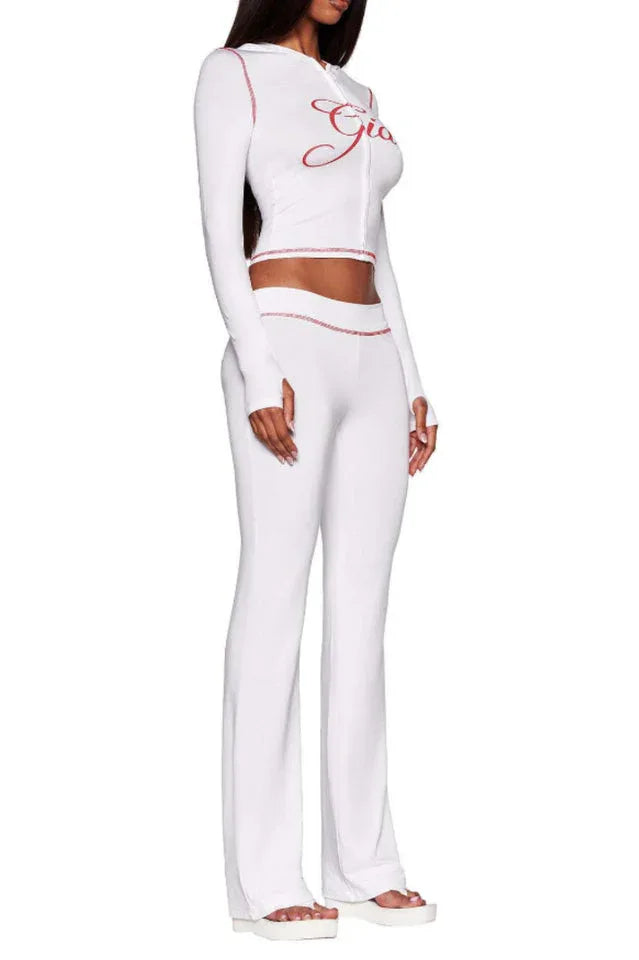 Fitted knit hoodie and trackpant set with V-neckline and thumbholes - View 18 | TEVQA