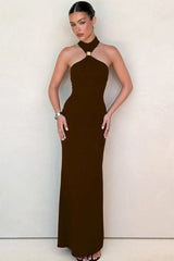 Golden Bead Trim Halter Sheath Dress | Dress In Beauty