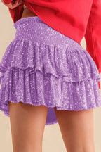 Sequin Tiered Mini Shorts - View 6 | TEVQA