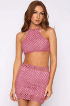 Crochet Halter Top and Mini Skirt Set - View 14 | TEVQA