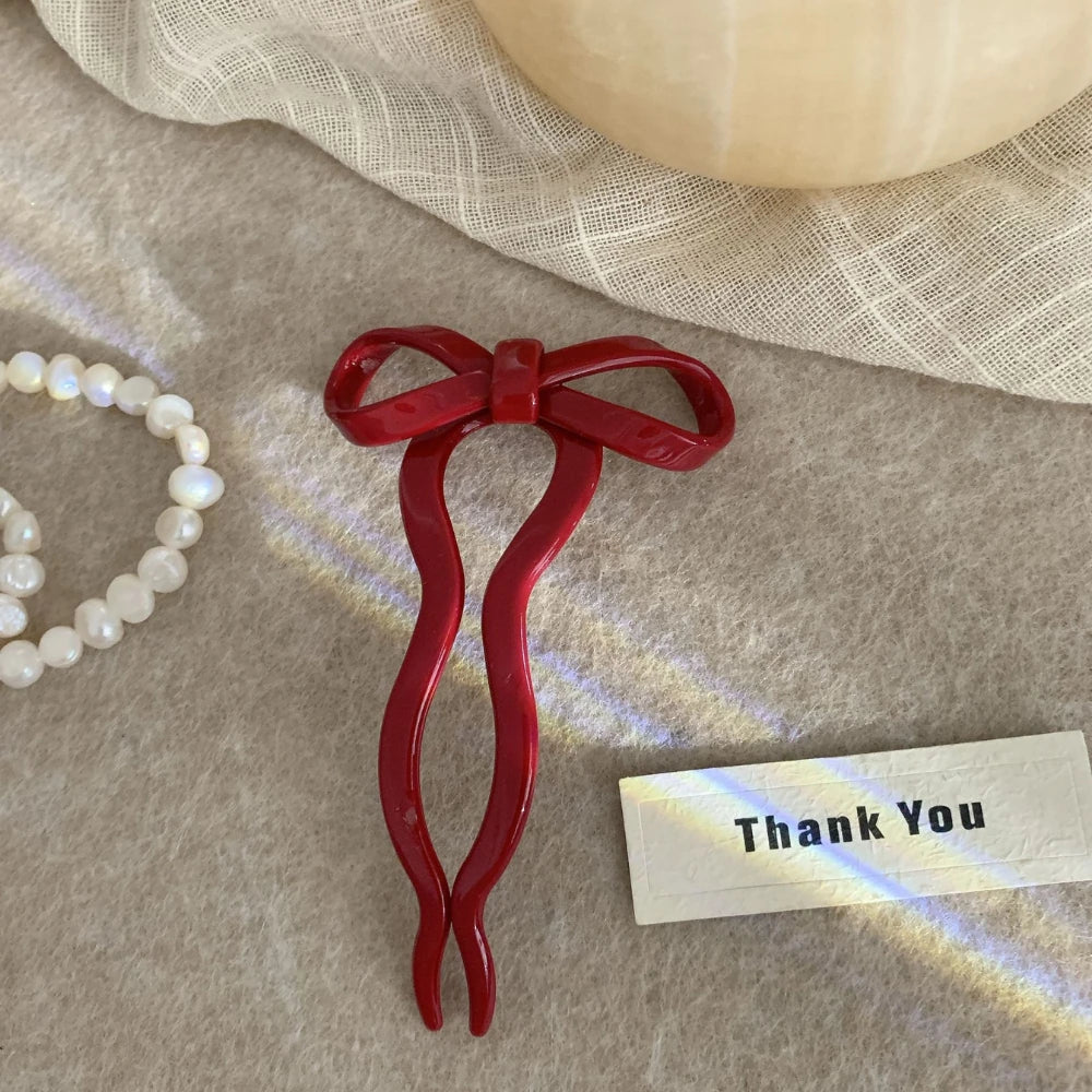 Cute Acetate Bow French Hair Pin - 4 Inch Wavy U-Shaped