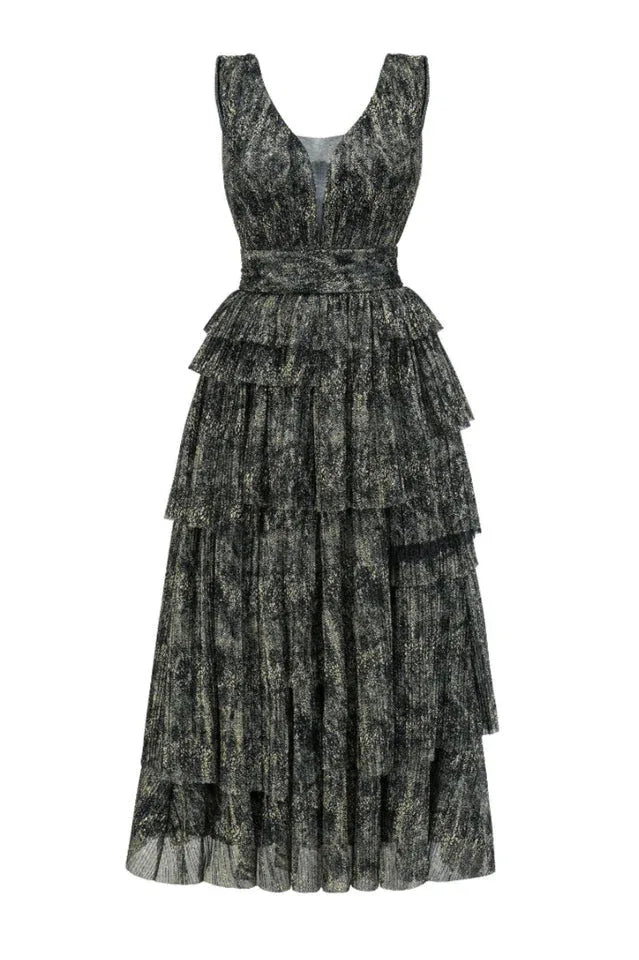 Asymmetric Tiered Formal Dress - View 13 | TEVQA