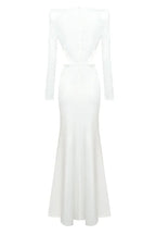 Long sleeve ruched dress with V-neckline and brooch - View 10 | TEVQA