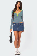 Buttoned Striped Long Sleeve T-Shirt | Dress In Beauty