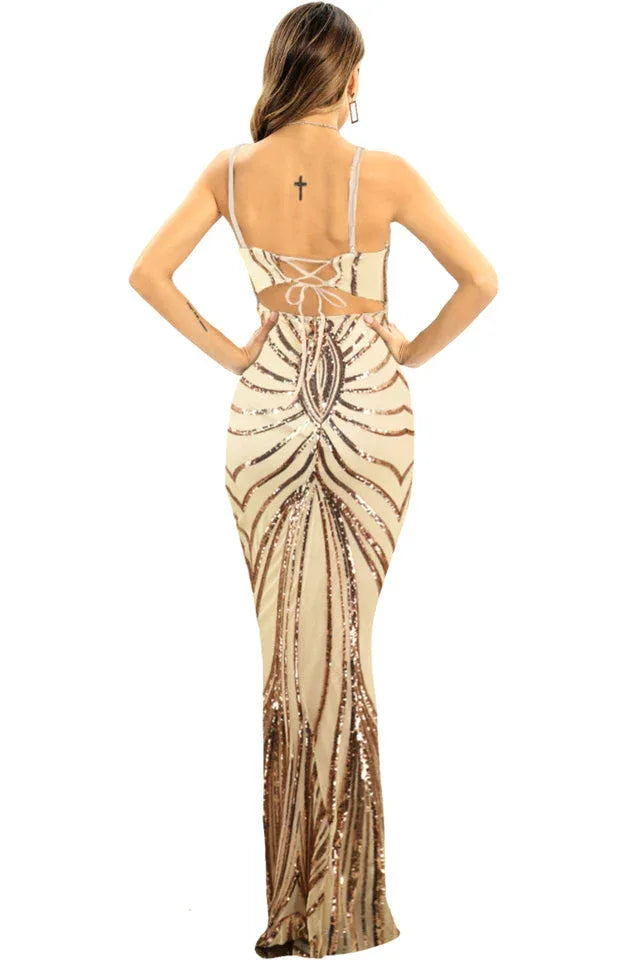 Sequin mermaid formal dress with lace-up back - View 12 | TEVQA