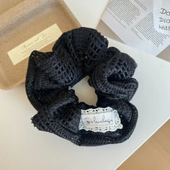 Oversized crochet knit scrunchie in neutral color - View 7 | TEVQA