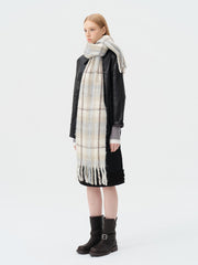 Soft Wool Blend Beige Plaid Scarf