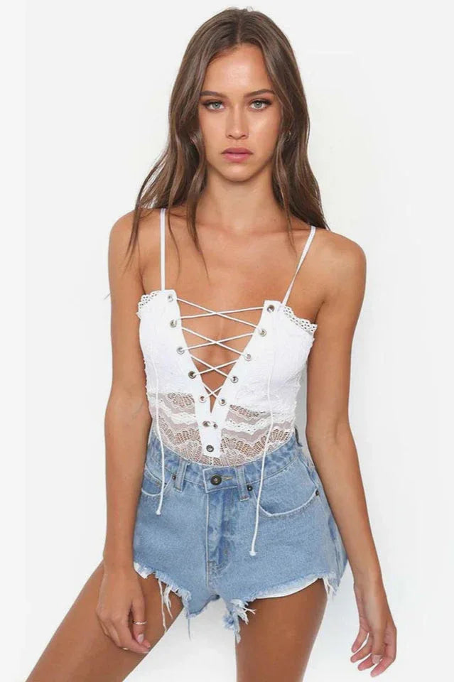 Hollow Out Lace Bodysuit & Lingerie - TEVQA Main image