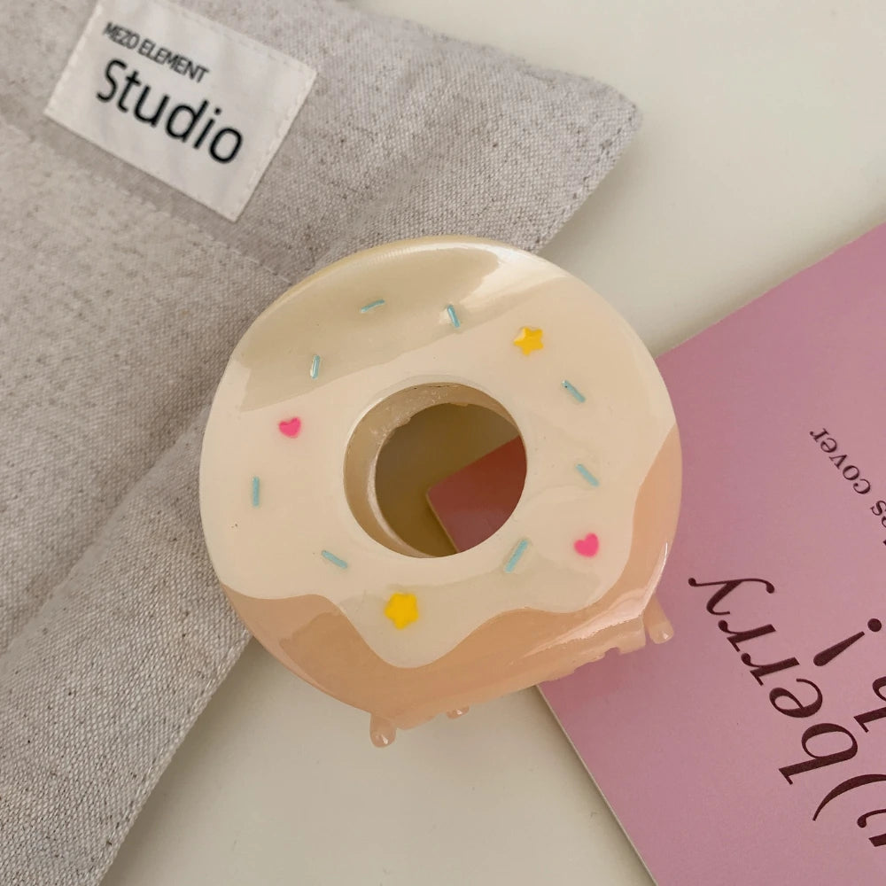 Cute Acetate Donut Hair Claw Clip - 2.5 Inch Novelty Foodie Grip