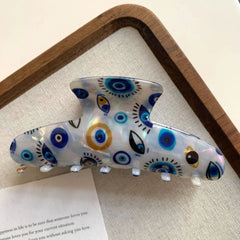 Trendy Evil Eye Hair Claw Clip - 4.3 Inch Blue Nazar Protection Accessory - TEVQA