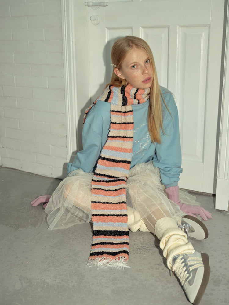 Textured Bouclé Striped Wool Blend Scarf - View 7 | TEVQA