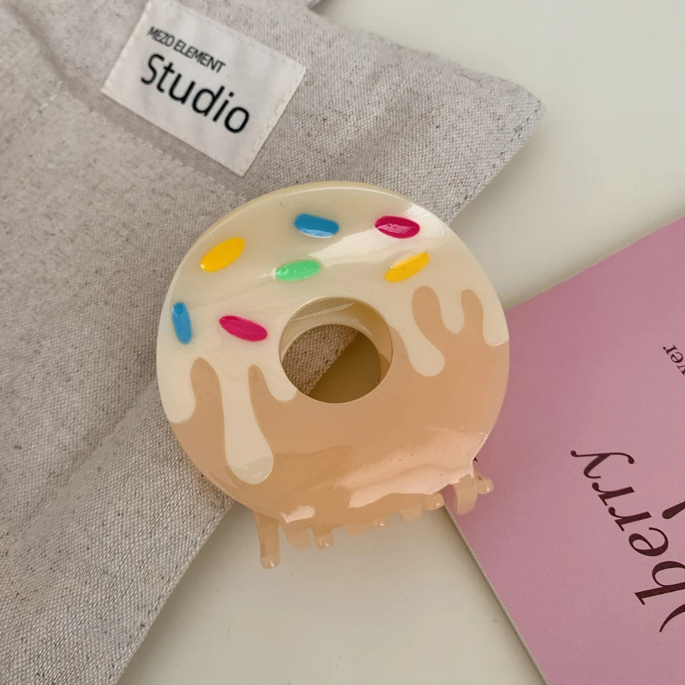 Cute Acetate Donut Hair Claw Clip - 2.5 Inch Novelty Foodie Grip