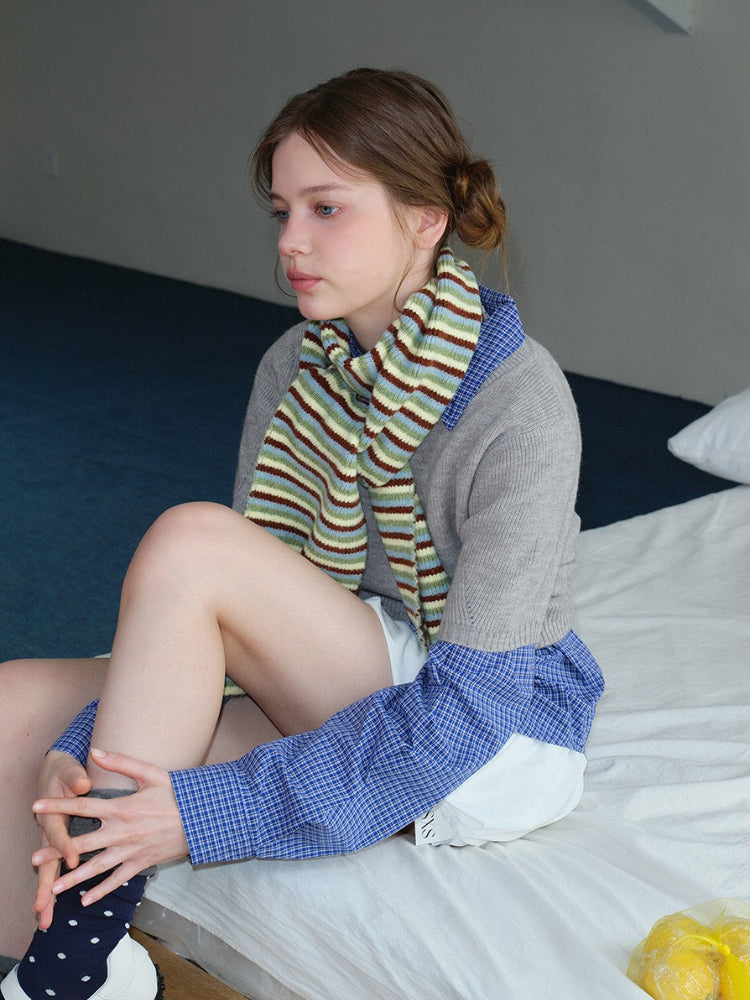 Soft Wool Blend Striped Knit Scarf