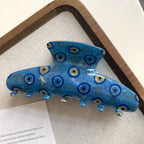 Trendy Evil Eye Hair Claw Clip - 4.3 Inch Blue Nazar Protection Accessory - TEVQA