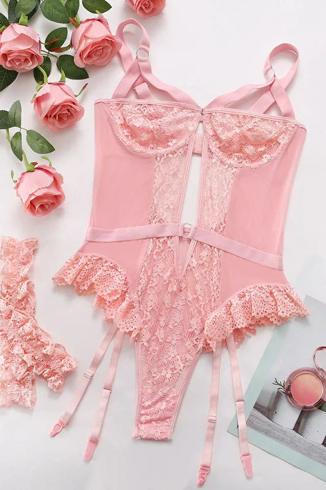 Lace bodysuit with garter straps - View 16 | TEVQA