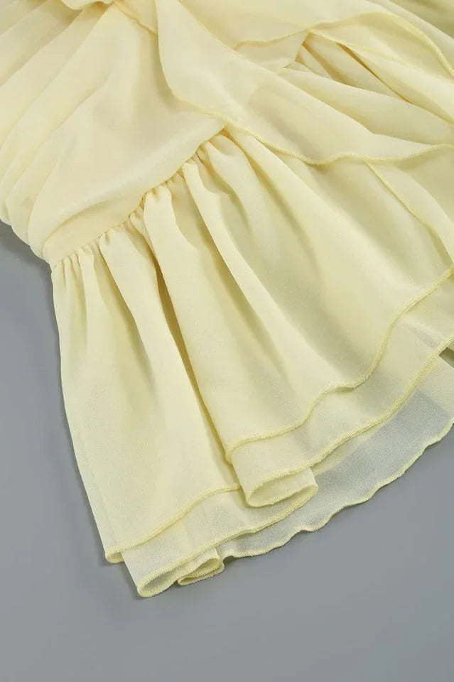 Buttercup Halterneck Mini Dress with Ruffle Trim - View 13 | TEVQA