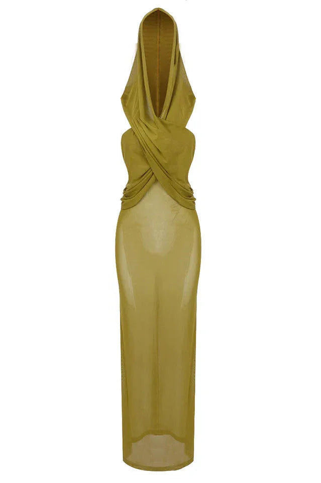 Ruched Maxi Dress with Headscarf - View 23 | TEVQA