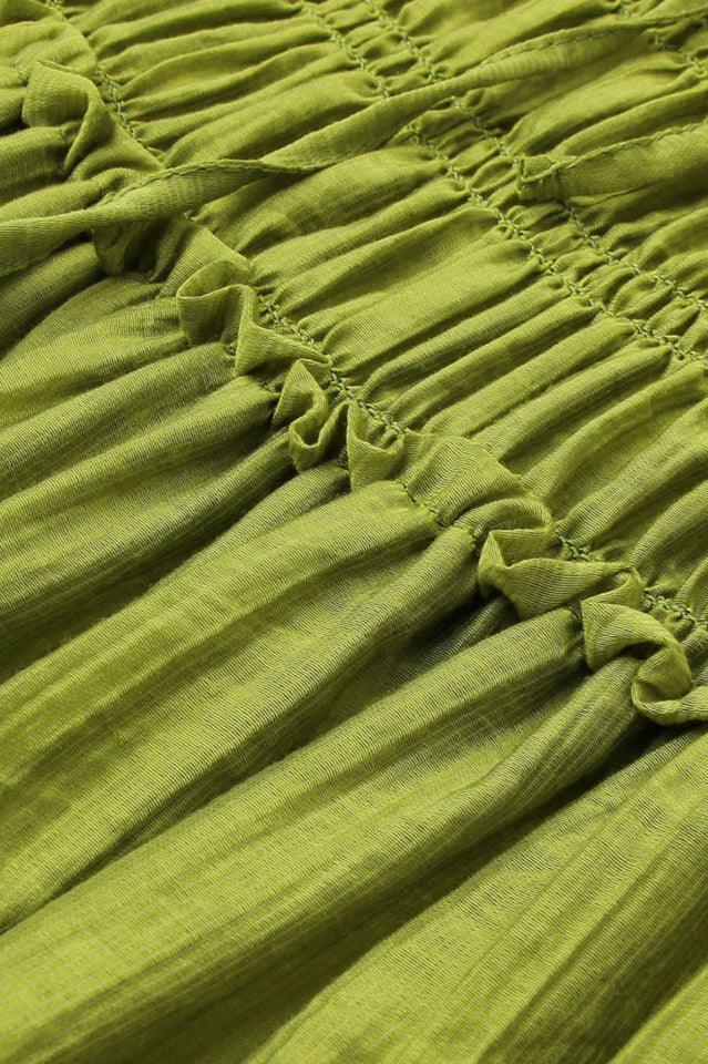 Smocked Midi Dress with Puff Sleeves - View 11 | TEVQA