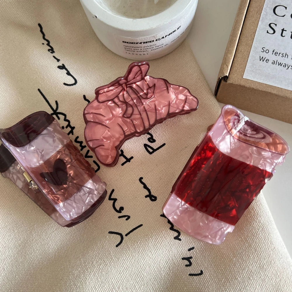 Café Collection Acetate Hair Claw Clip - Coffee Cup & Croissant Styles