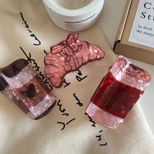 Café Collection Acetate Hair Claw Clip - Coffee Cup & Croissant Styles