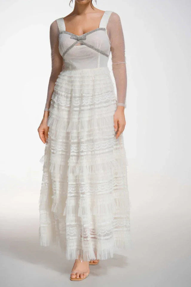 A-Line Maxi Dress with Tulle Sleeves Secondary image