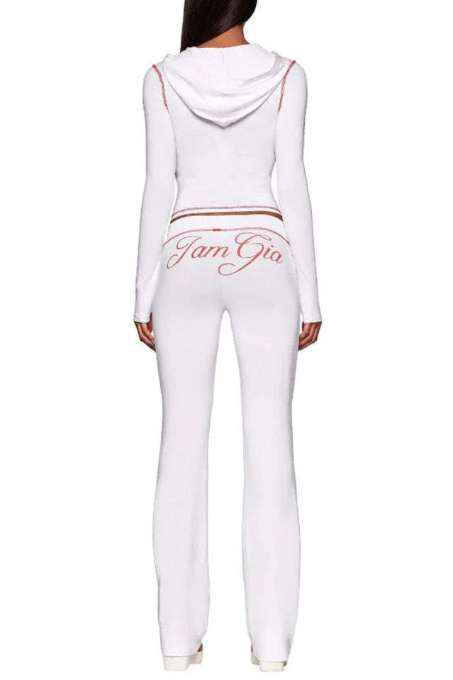Fitted knit hoodie and trackpant set with V-neckline and thumbholes - View 19 | TEVQA