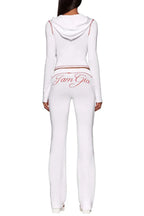 Fitted knit hoodie and trackpant set with V-neckline and thumbholes - View 19 | TEVQA
