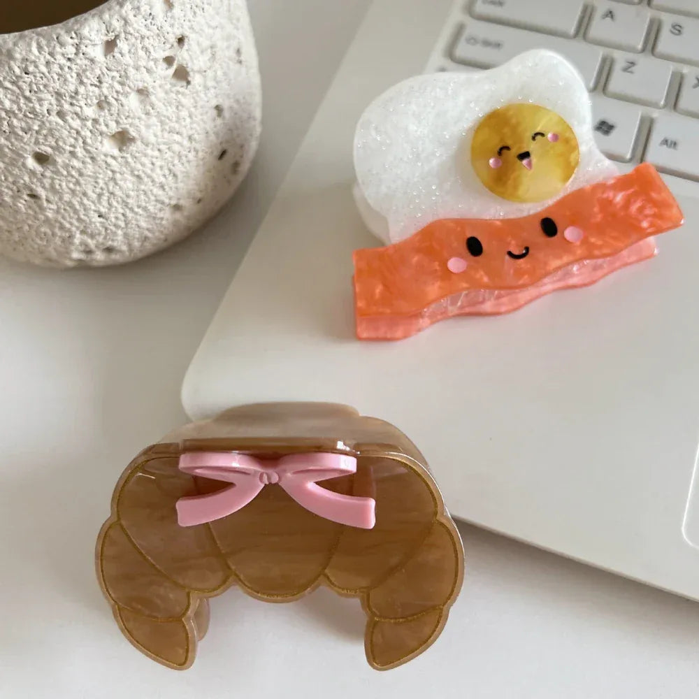 Whimsical Breakfast Acetate Hair Claw Clip - 3 Inch Cute Foodie Accessory - TEVQA