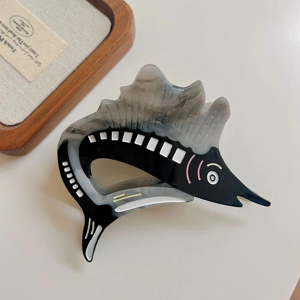 Large 4.3 Inch Acetate Sailfish Hair Claw Clip - View 9 | TEVQA