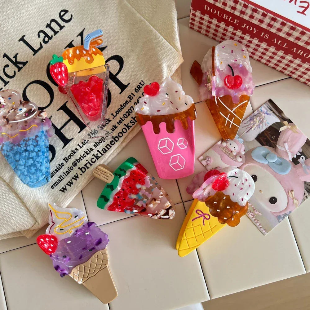 Whimsical "Dopamine" Food & Ice Cream Acetate Clip Collection (4 Inch) - TEVQA