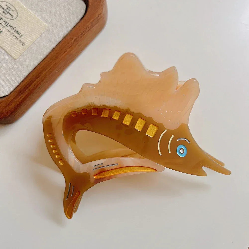 Large 4.3 Inch Acetate Sailfish Hair Claw Clip - View 6 | TEVQA