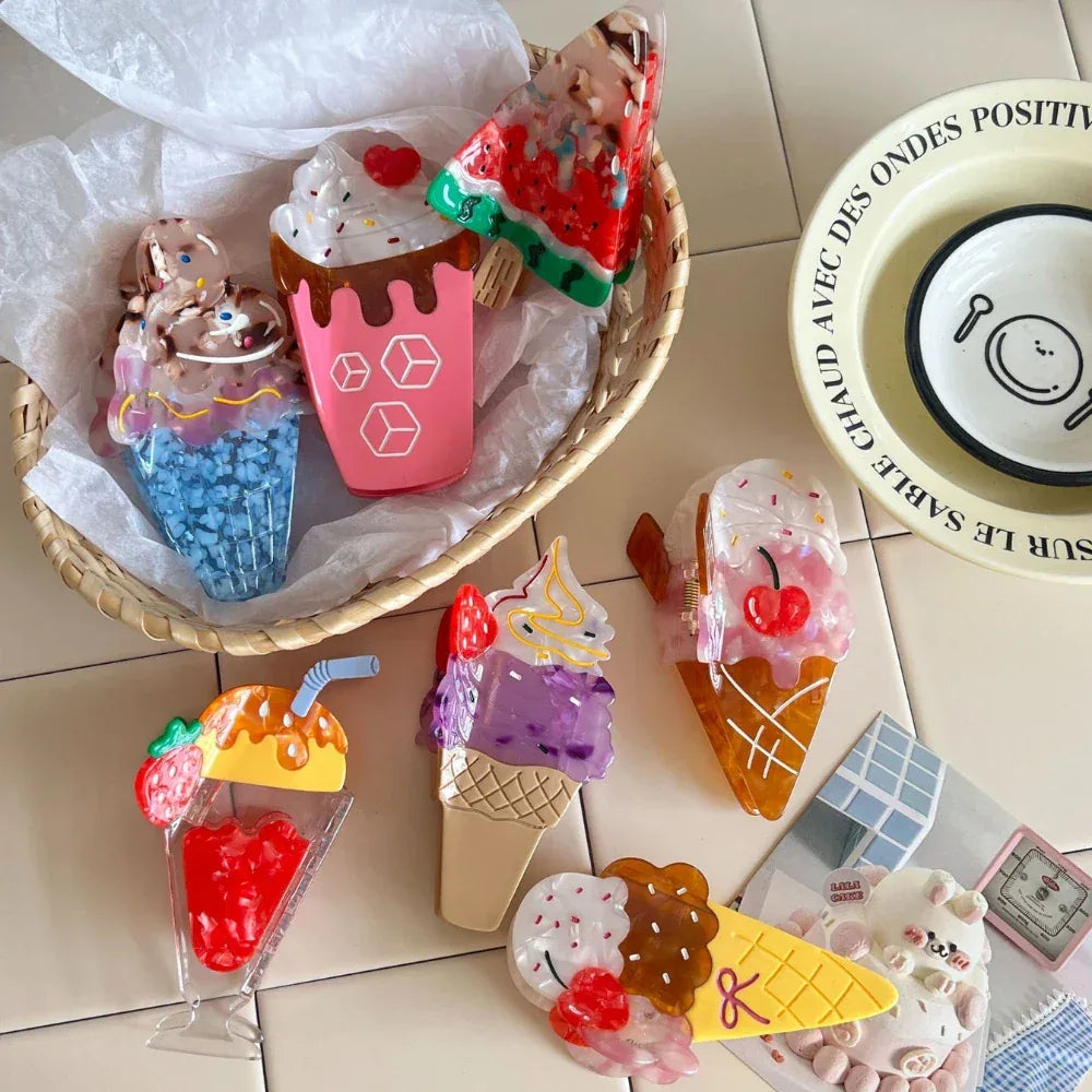 Whimsical "Dopamine" Food & Ice Cream Acetate Clip Collection (4 Inch) - TEVQA