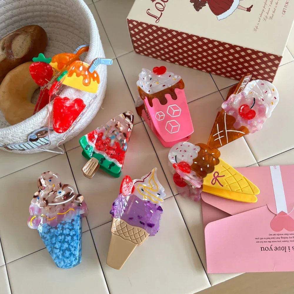 Whimsical "Dopamine" Food & Ice Cream Acetate Clip Collection (4 Inch) - TEVQA