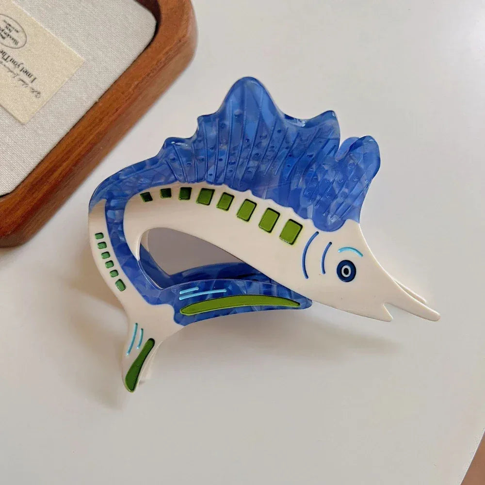 Large 4.3 Inch Acetate Sailfish Hair Claw Clip - View 8 | TEVQA