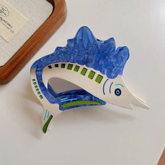 Large 4.3 Inch Acetate Sailfish Hair Claw Clip - View 8 | TEVQA