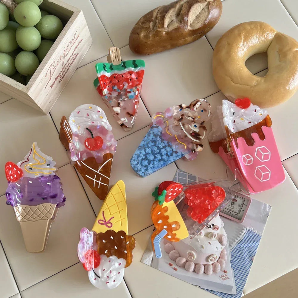 Whimsical "Dopamine" Food & Ice Cream Acetate Clip Collection (4 Inch) - TEVQA