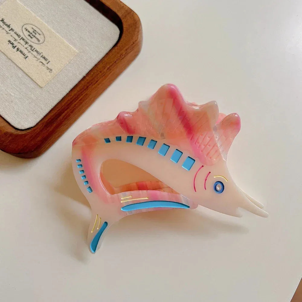Large 4.3 Inch Acetate Sailfish Hair Claw Clip - View 10 | TEVQA
