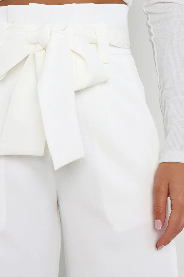 Belted wide leg crepe trousers - View 18 | TEVQA