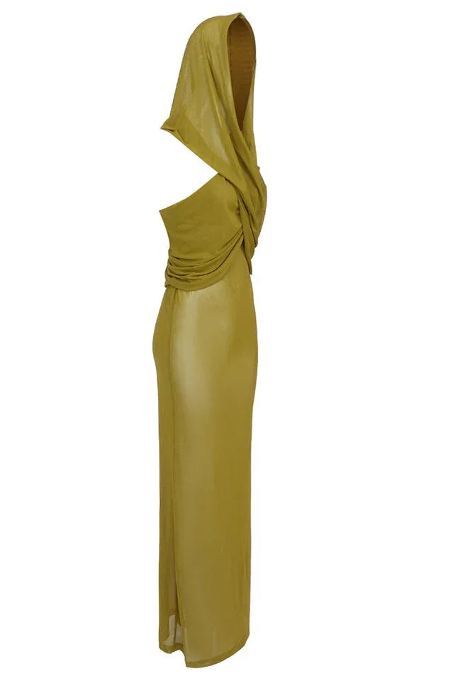 Ruched Maxi Dress with Headscarf - View 24 | TEVQA