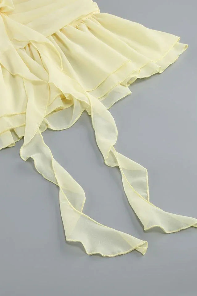 Buttercup Halterneck Mini Dress with Ruffle Trim - View 14 | TEVQA