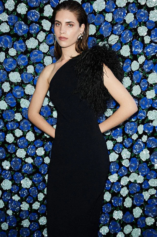 Maxi One Shoulder Feather Dress - View 6 | TEVQA