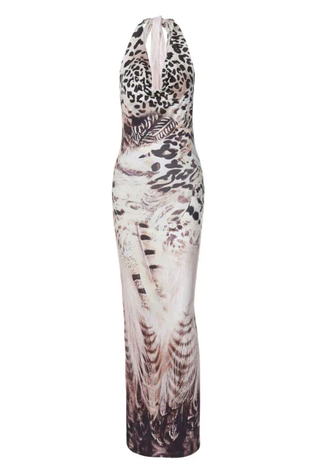 Halter Print Maxi Dress - View 14 | TEVQA