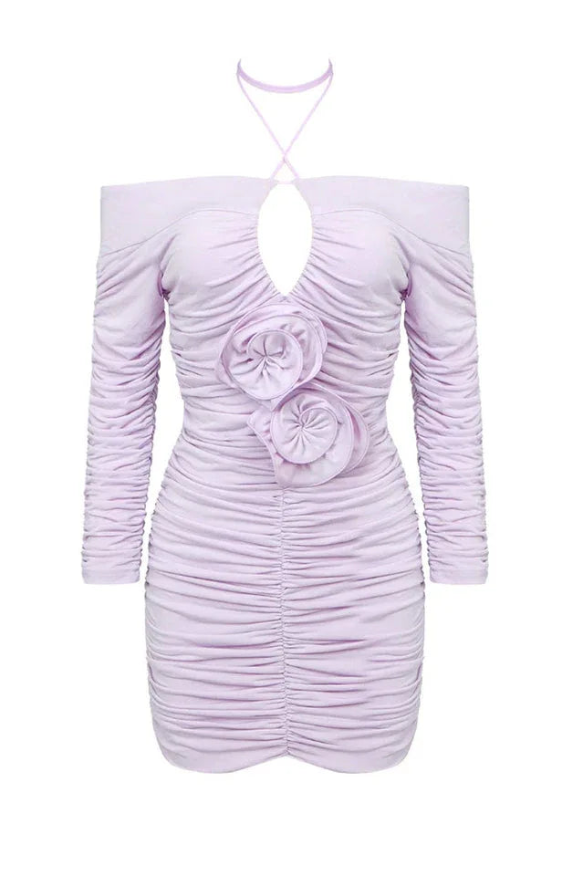 Halter neck mini dress with floral detail - View 16 | TEVQA