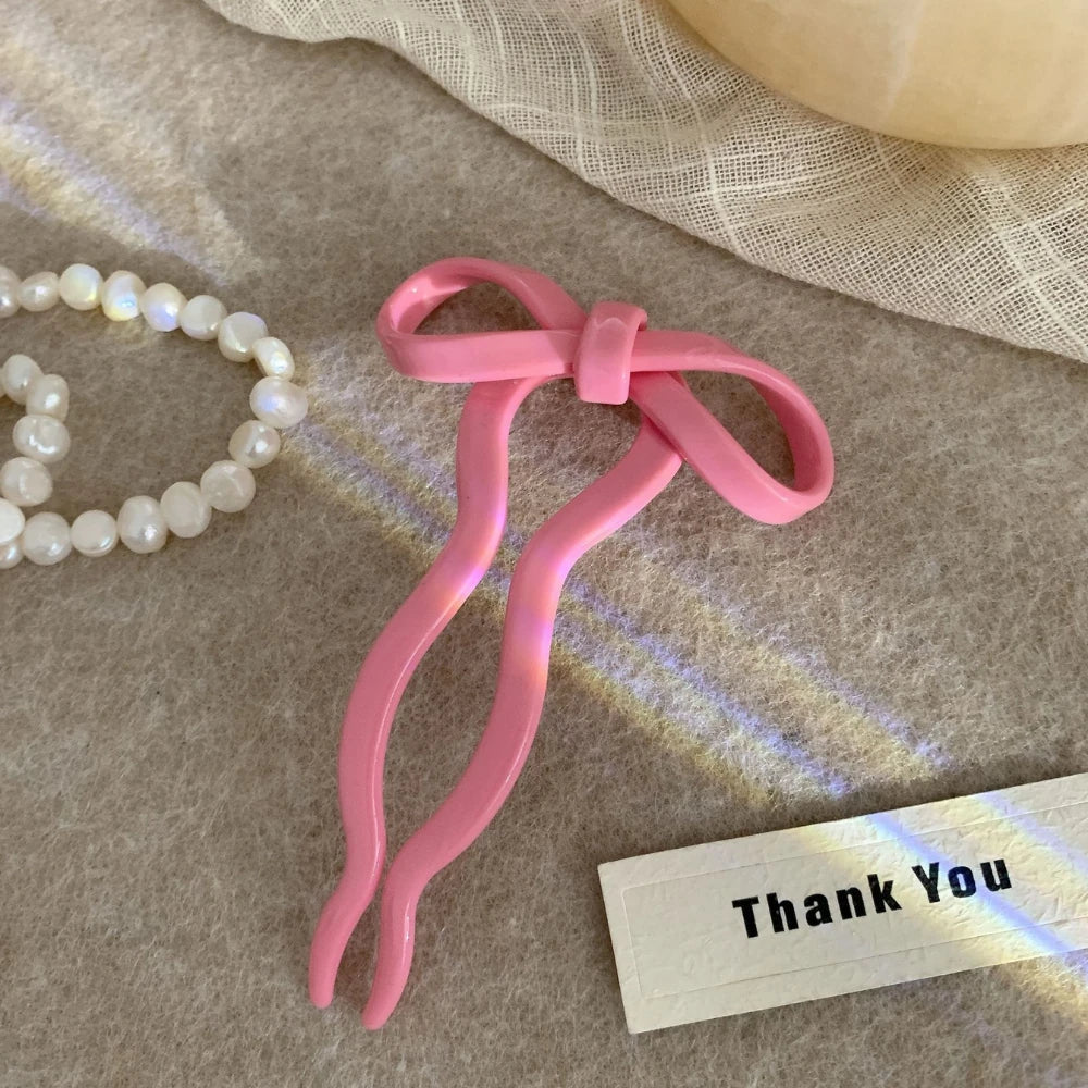 Cute Acetate Bow French Hair Pin - 4 Inch Wavy U-Shaped
