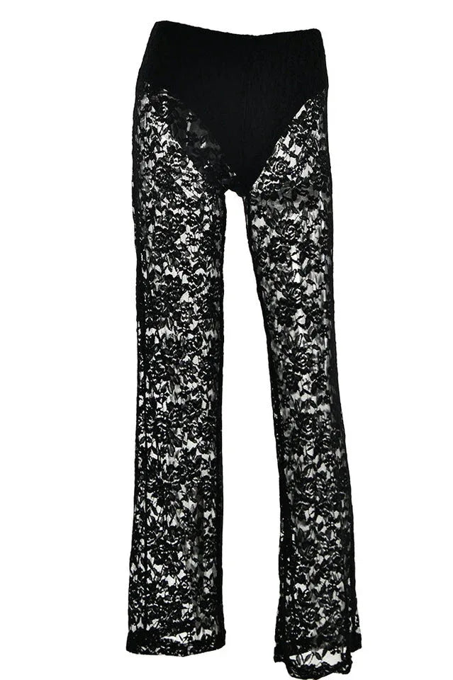 Lace Wide Leg Trousers - View 21 | TEVQA
