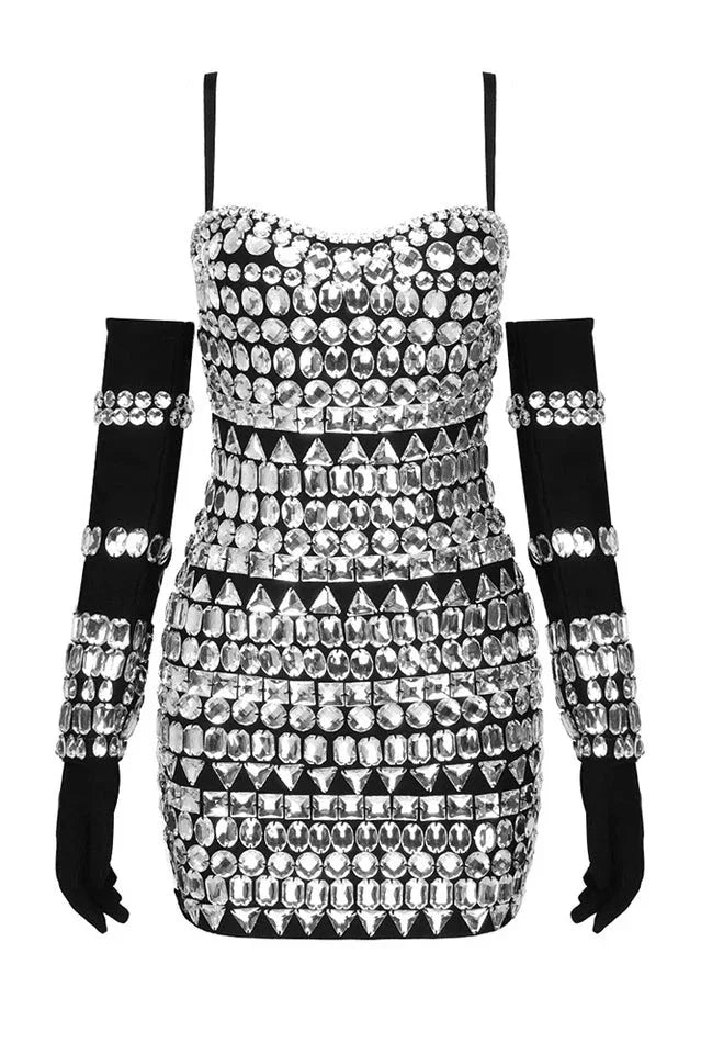 Brisbane Rhinestones Embellished Mini Dress - TEVQA